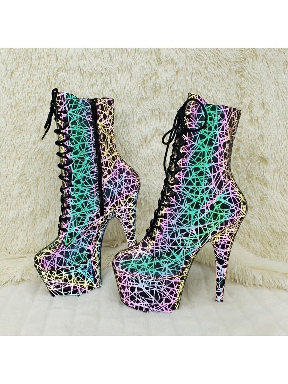 Reflective Geometric Platform High Heel Ankle Boots - Picture 6 of 17